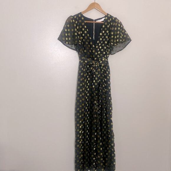 Anthropologie ASTR THE LABEL Metallic Polka Dot Wide Leg Jumpsuit V Neck Size S - Picture 2 of 15